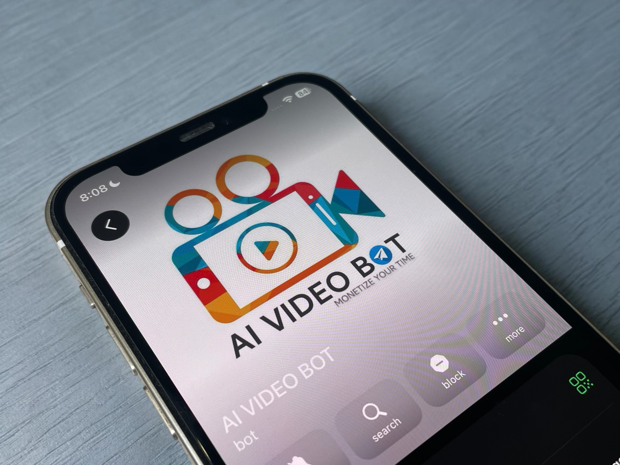 Smartphone showing AI Video Bot — Monetize your time